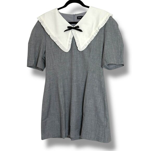 Sister Jane Oversized Collar Mini-Dress w/Bow in Gray Women's Size M+ / 8 NWT - Picture 1 of 9